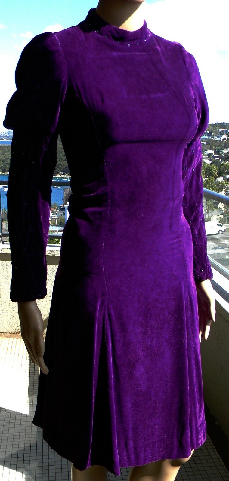 VINTAGE Bohemian Goddess 1960s-70s Original Retro Glamour Purple Velvet Dress