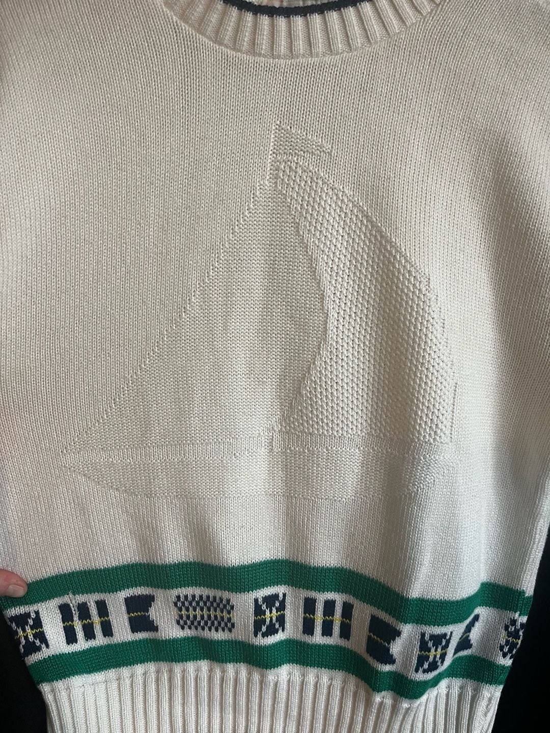 Vintage 80s Cristin Stevens Nautical Sailboat Knit Short Sleeve Sweater