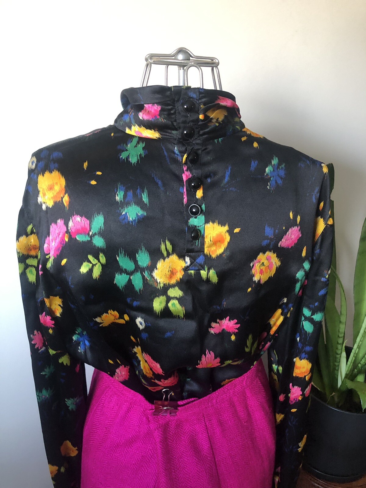 Vintage Emanuel Ungaro For Bergdorf Goodman Floral Silk Blouse, French Cuffs
