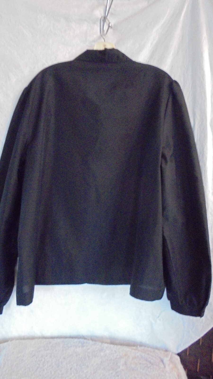 ALSO ANDREA, BLACK BLOUSE/ RUFFLE. SZ 44/24 BUST 50&Prime; DISPLAY MODEL