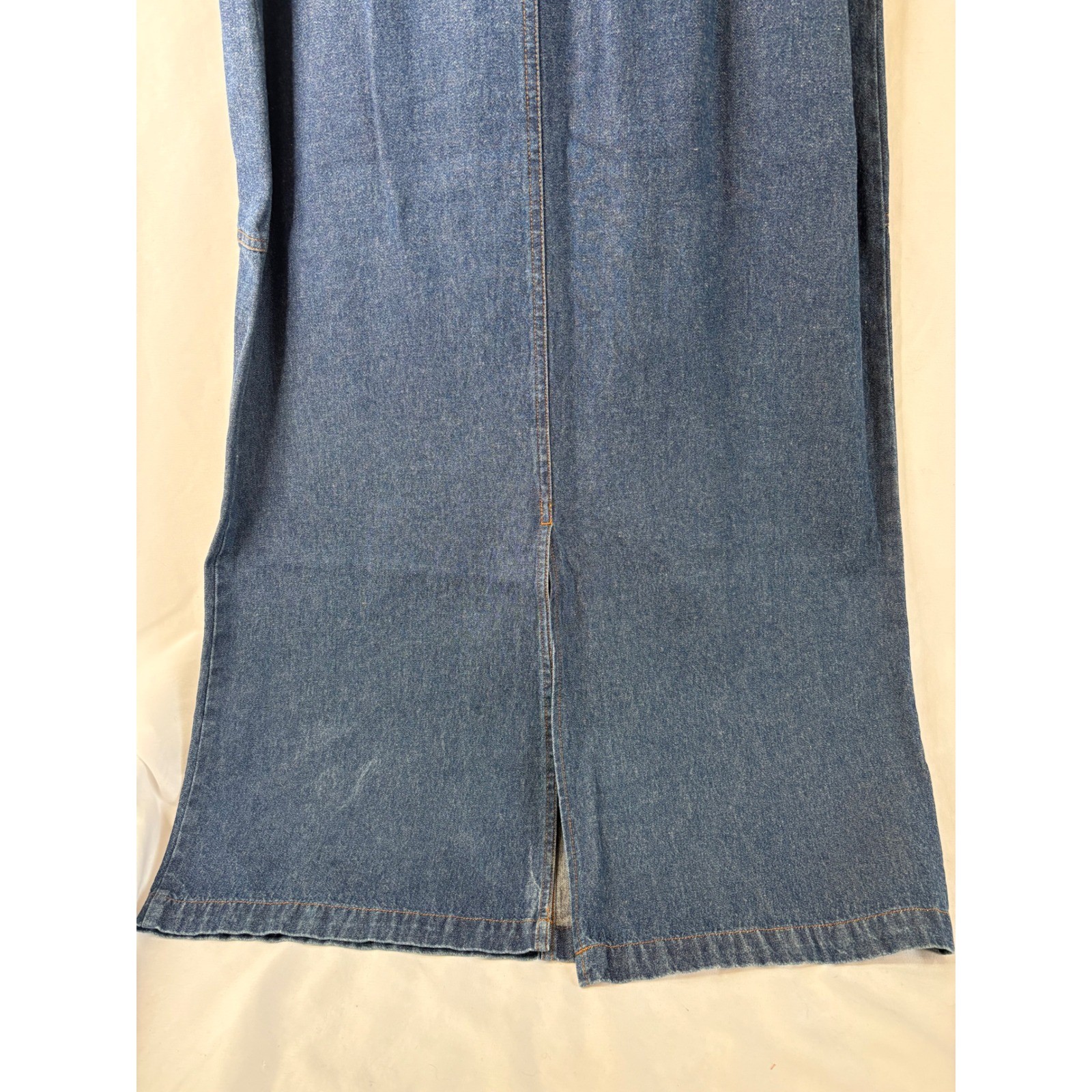 Vtg Basic Editions M Denim Jean Maxi Dress Blue Embroidered Flag Angel Patriotic