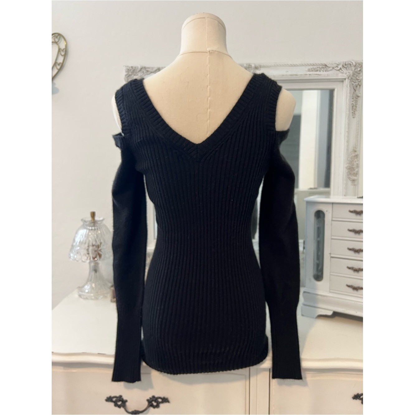 vintage guess black rhinestone long sleeve fitted sweater babydoll top