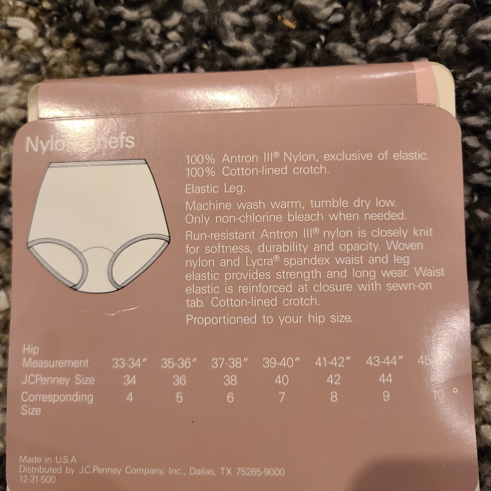 Vintage J C Penney Underscore 100% Antron lll Nylon Brief Panties Sz 6-10
