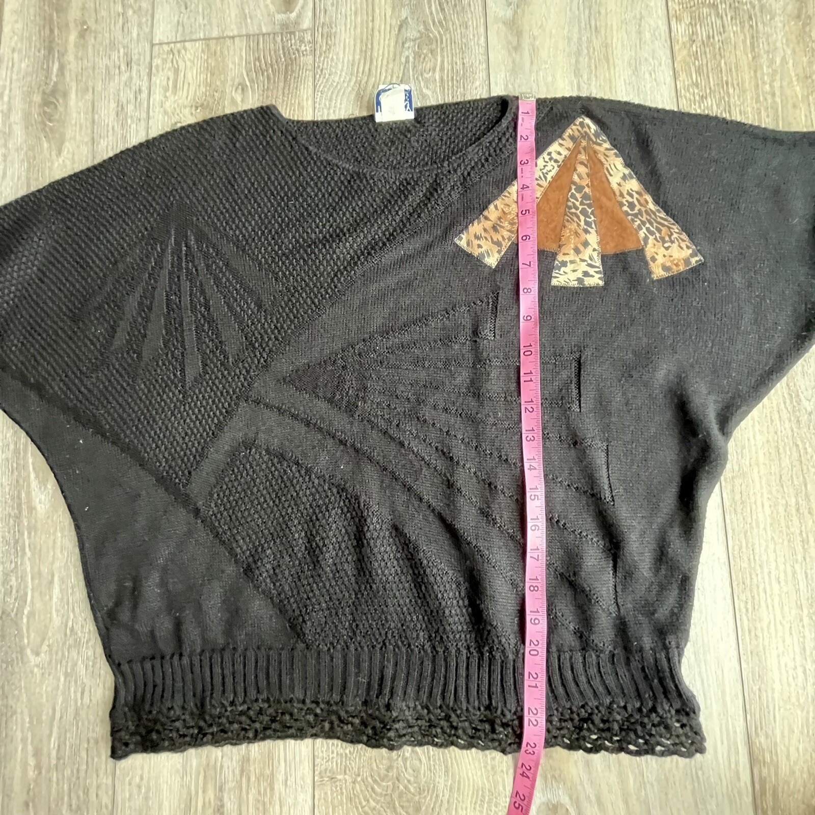 Vintage 80s Sweater Dolman Sleeve Statement Black Leopard Print Animal Large