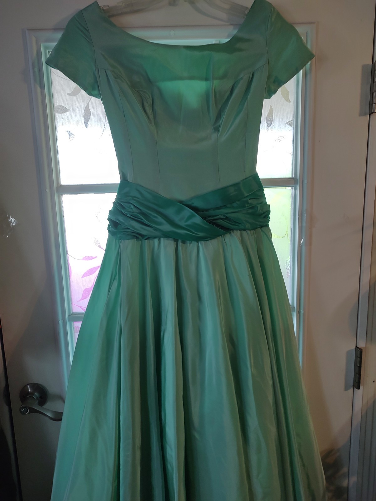 Vintage 50&rsquo;s Special Occasion Evening Party Dress, Taffeta,Pale Green Sz S/M