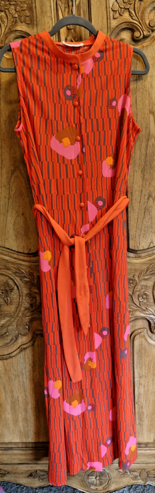 Vintage 70s E-Stewart USA Maxi Dress Orange Pink Psychedelic Pool Party M/L