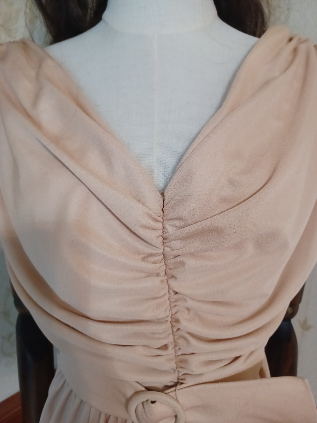 Vintage 1970s Union-Made Earth-Tone Disco Grecian Goddess Midi Dress