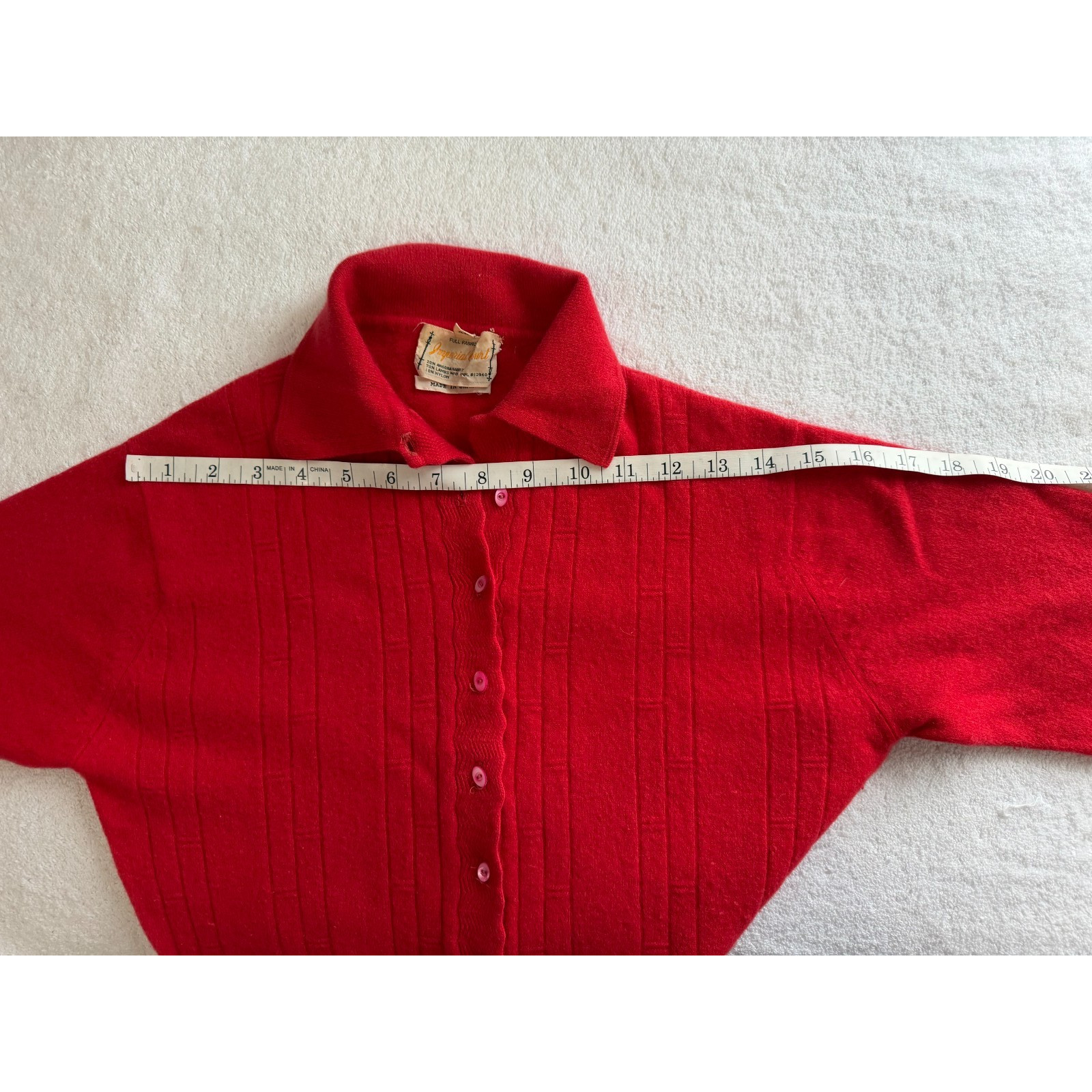 Vintage Cardigan Angora rabbit, Wool Red preppy Japan Classic Sz-40 fits S/M