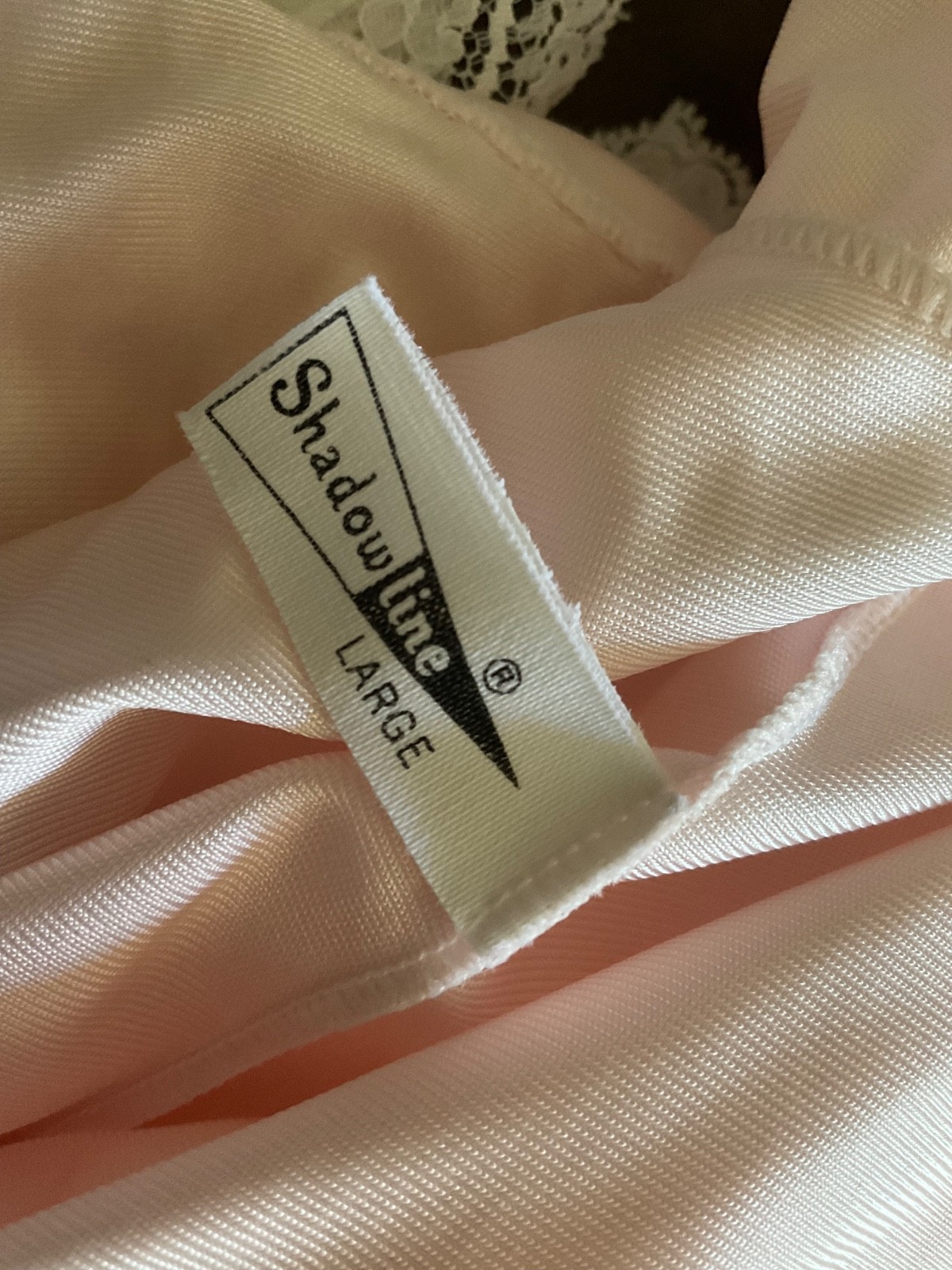 VTG Shadowline Dressing Gown Robe Soft Silky Pink White Lace Trim USA Size Large