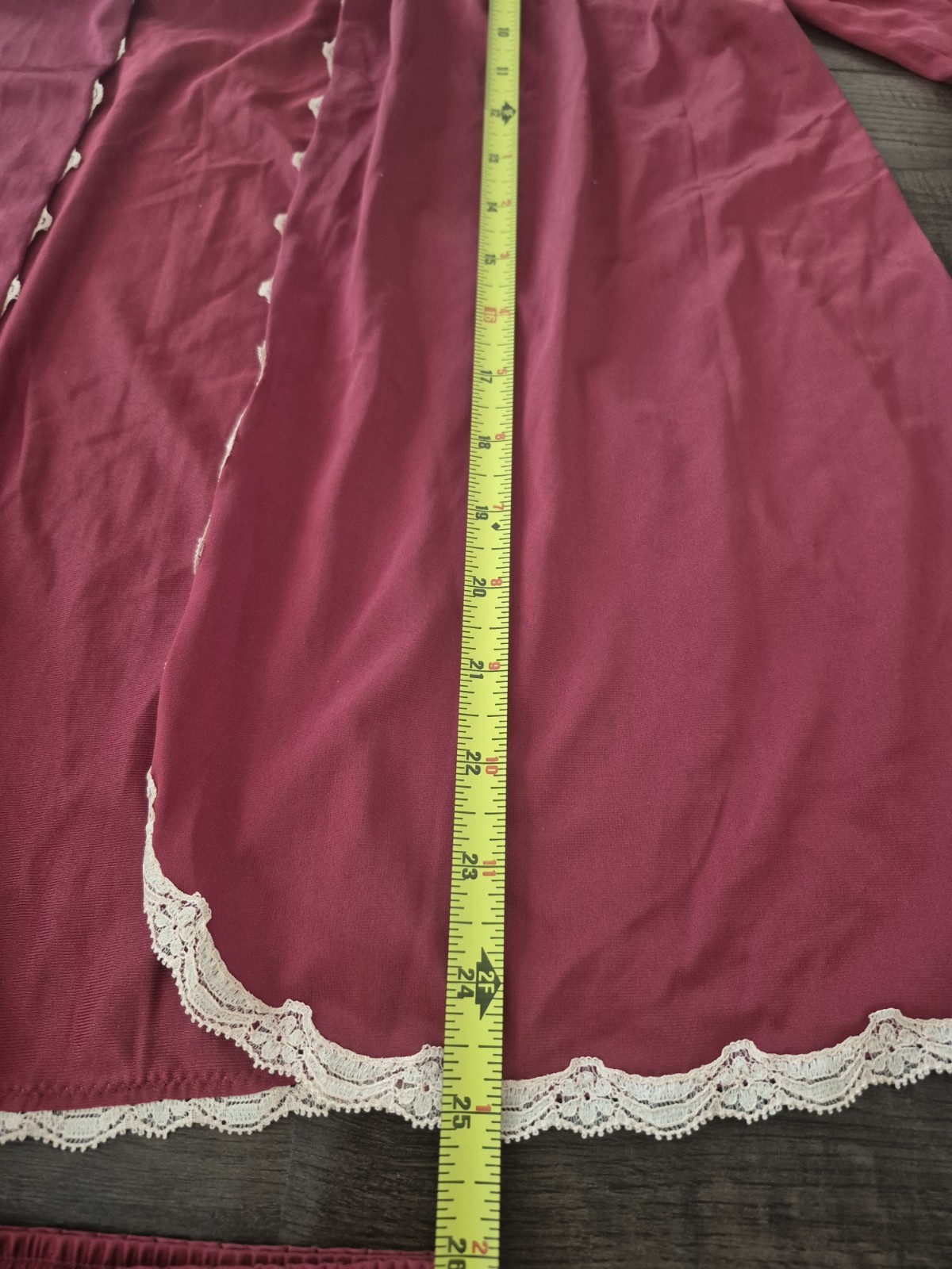 Vintage Vanity Fair Nylon Pajama Set in Burgundy and Beige with Lace Trim, 30