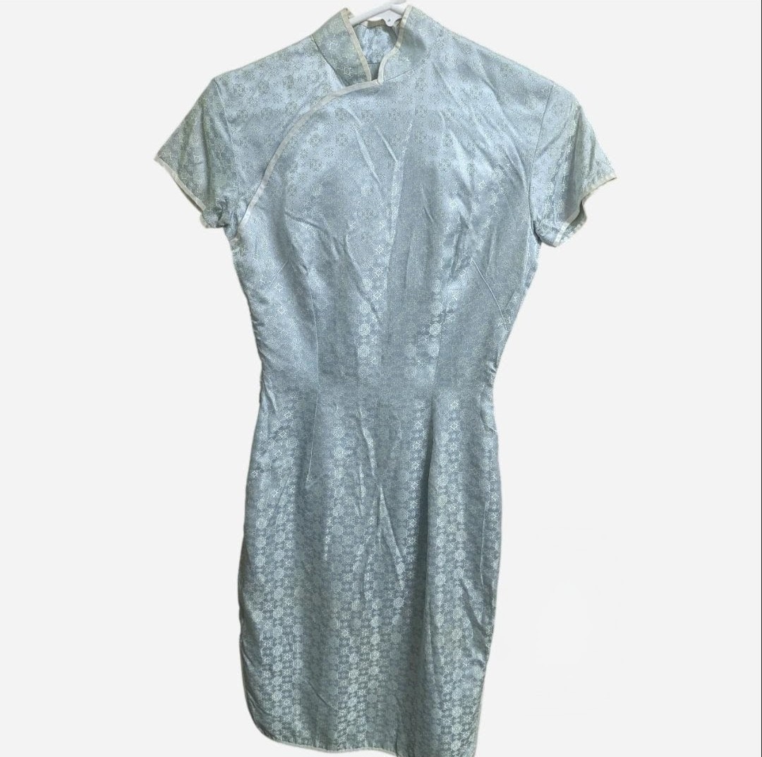 Vintage Cheongsam Qipao Silvery Blue