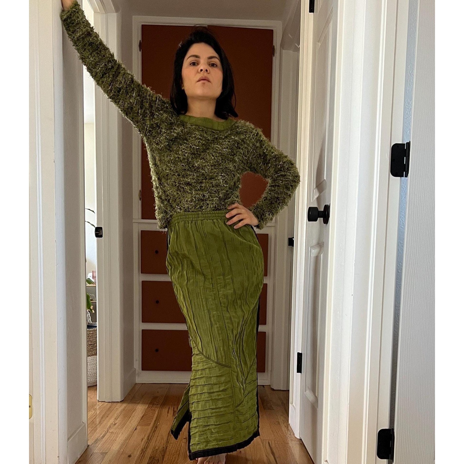 vtg 90s lime green textured fringe fun skirt set small medium