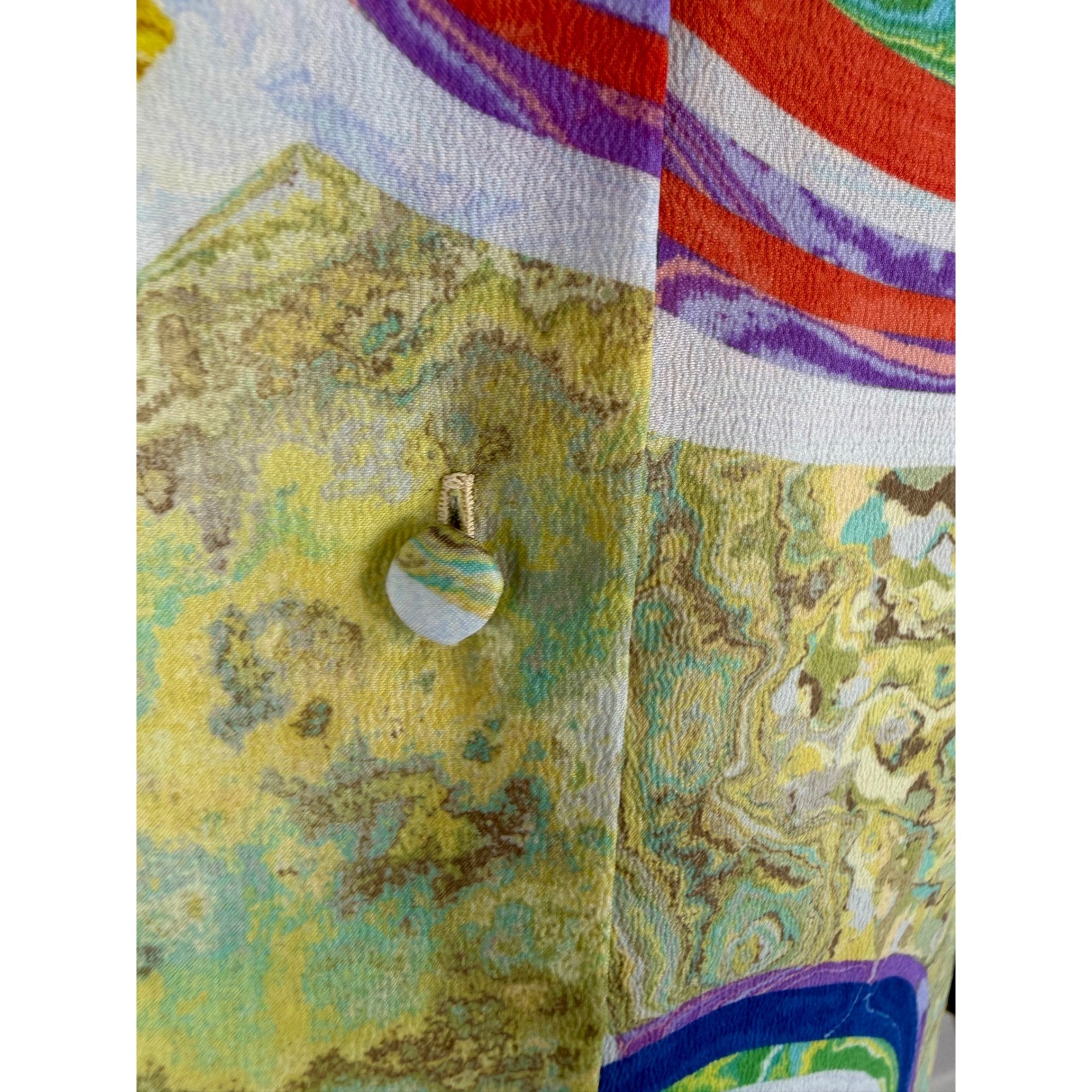 Vintage 70s Psychedelic Marble Print Button Front Blouse Mod