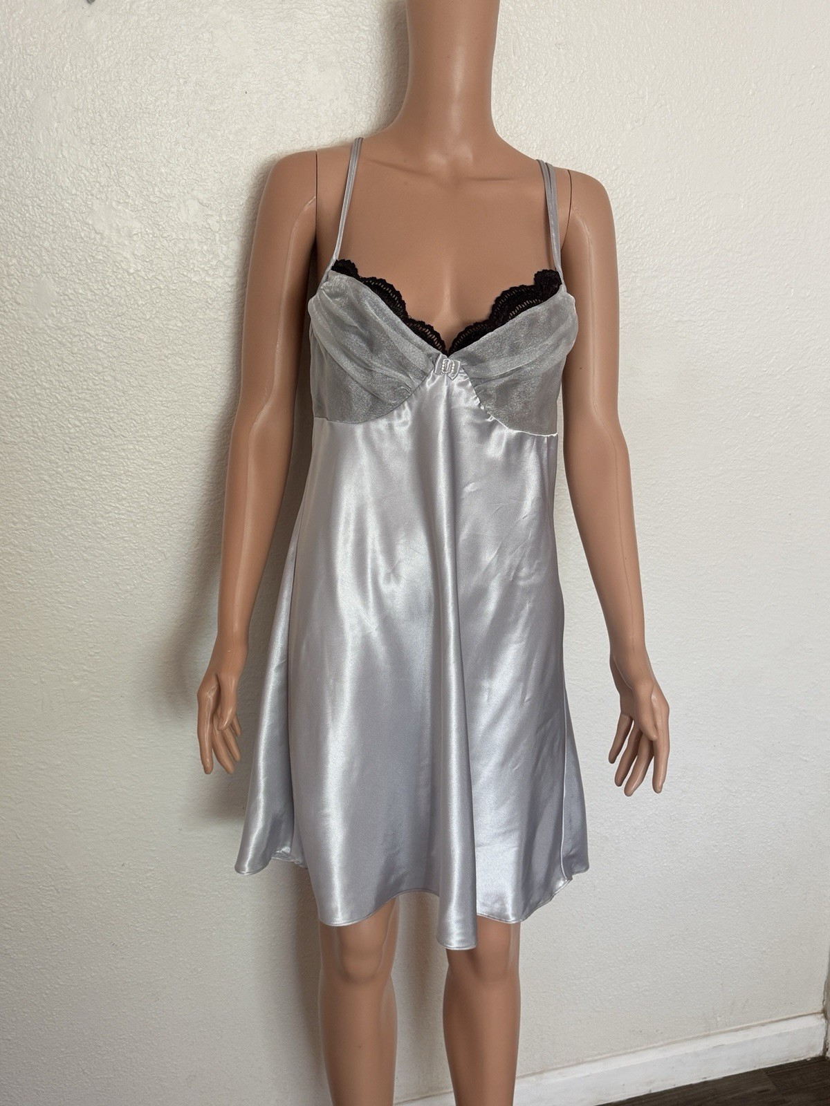 Vtg 90s Inner Most Silver Nightgown Slip Dress sz M