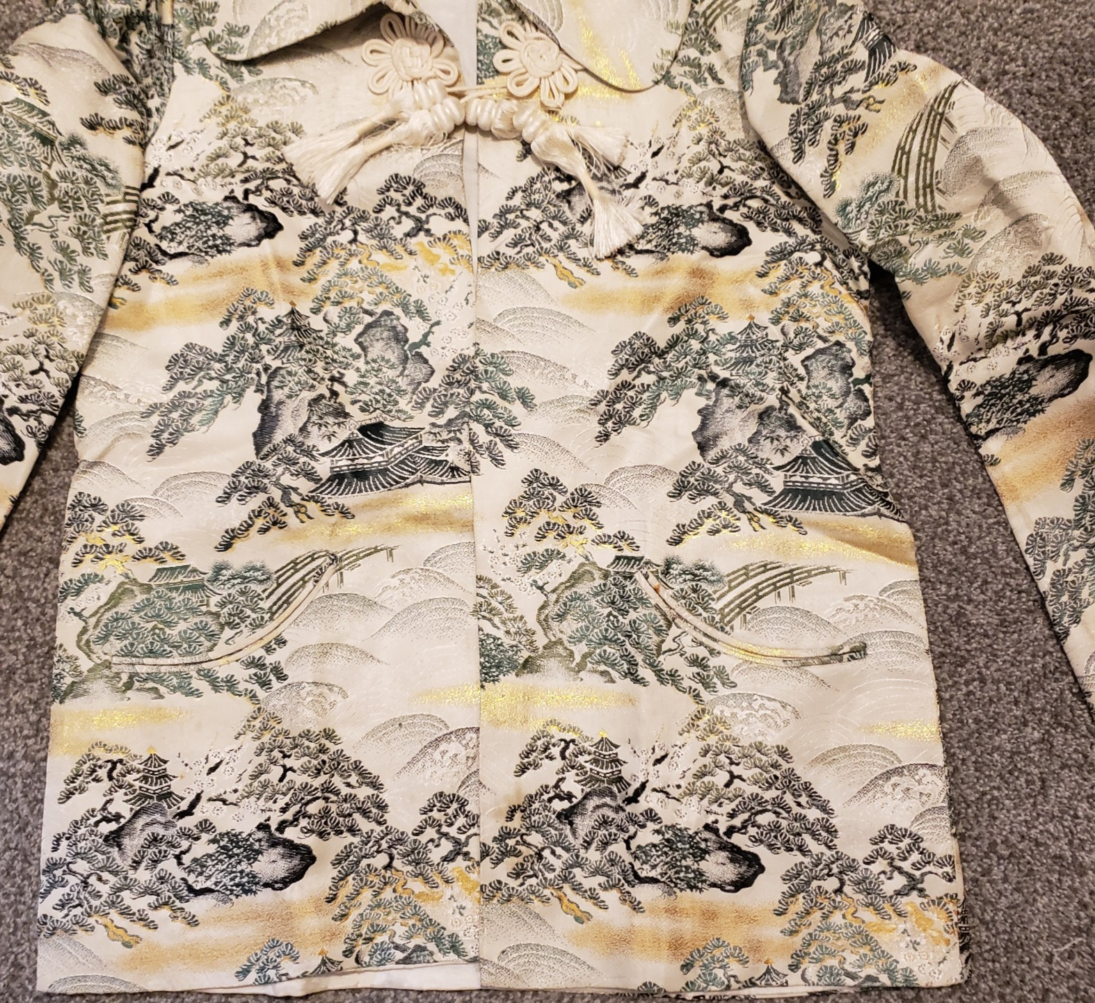 Asian Style Short Jacket Mid Century Modern Brocade READ 38×28 in