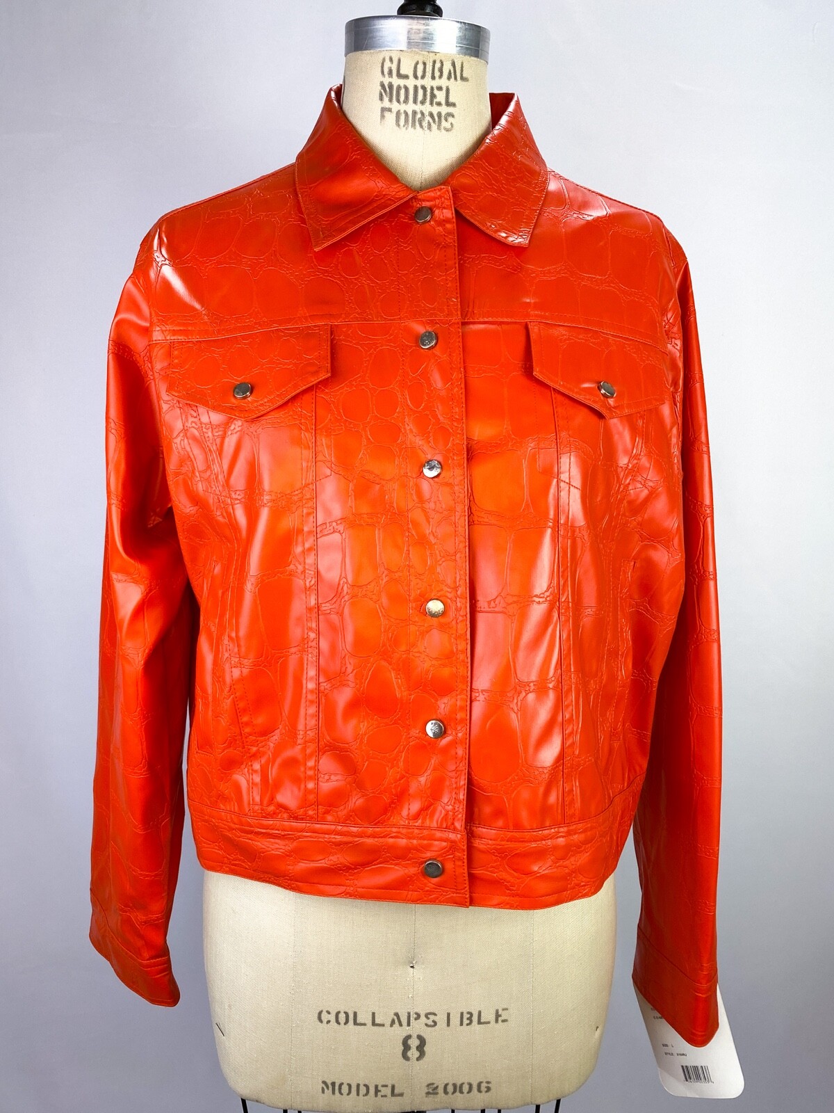 Vintage Y2K Deadstock l.e.i. Croc Embossed Pumpkin Orange Vegan Leather Jacket