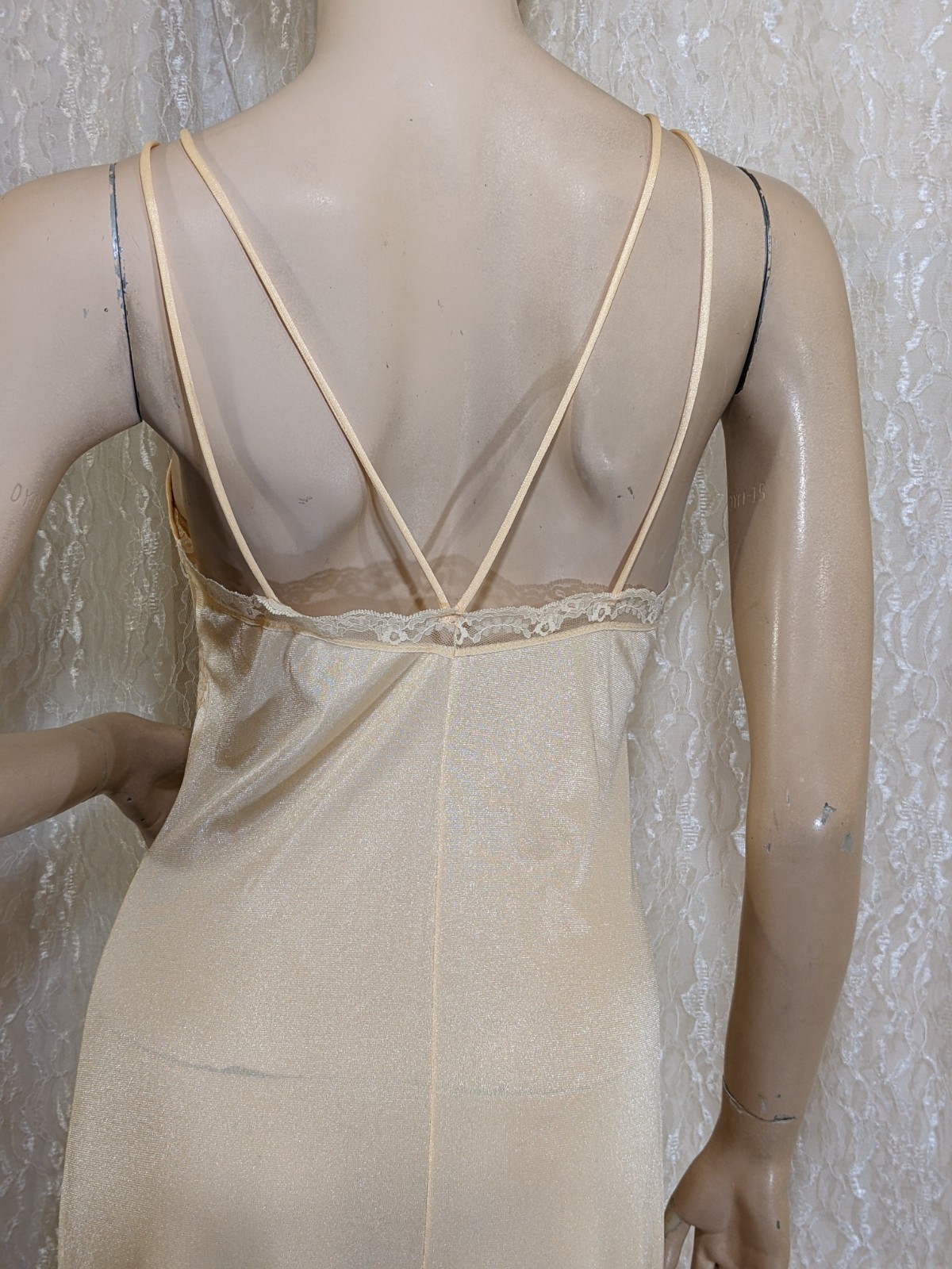 VTG Sparkling Nylon Double Straps Lace Lingerie Slit Open Slip Dress Nightgown S