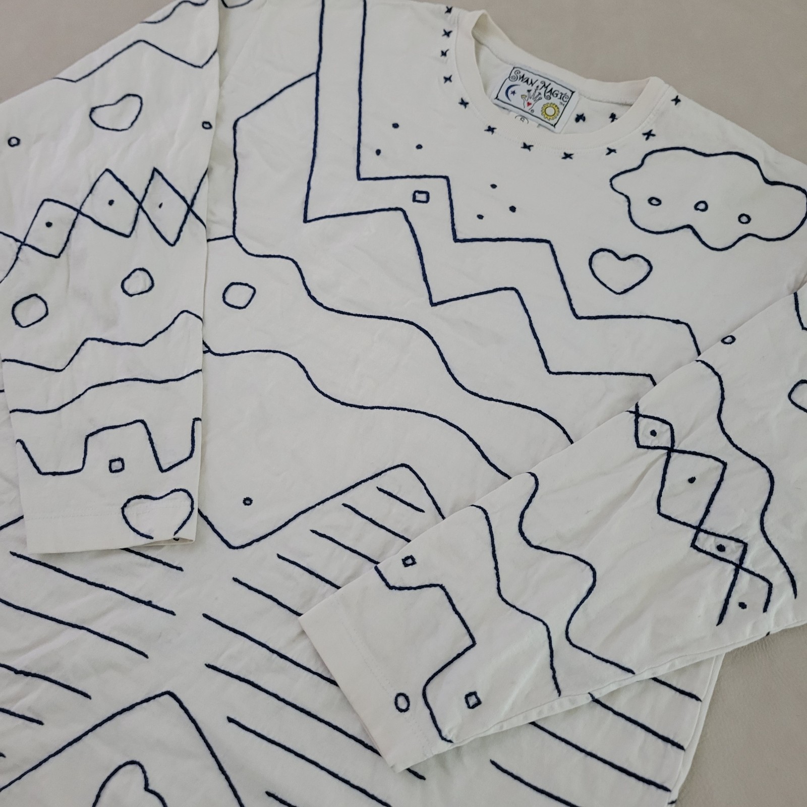 Vintage Swan Magic 90s Embroidered Abstract Graphic Long Sleeve Shirt Size S
