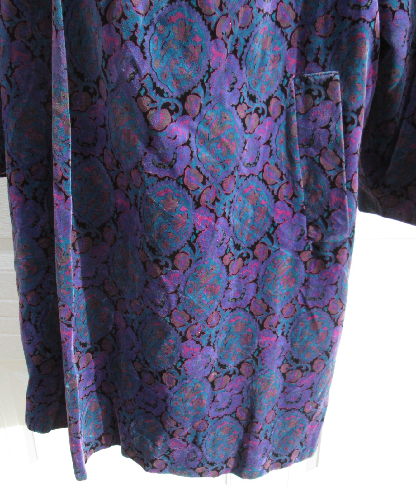 Portrait JL DeBall Velvet Opera Coat Purple Paisley Vintage 38 inches long