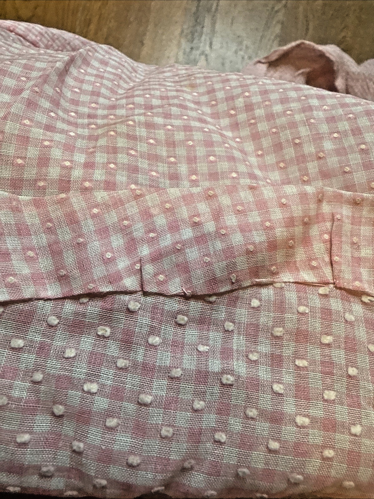 Vtg 1940s Pink Gingham Swiss Dot Day Dress Metal Zipper Puffy Sleeve Wide Sweep
