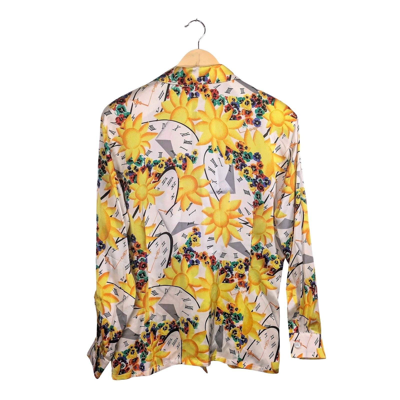 Vintage 80s Escada Silk Blouse Sun Clock Novelty Print designer Top NWT Sz 40 M