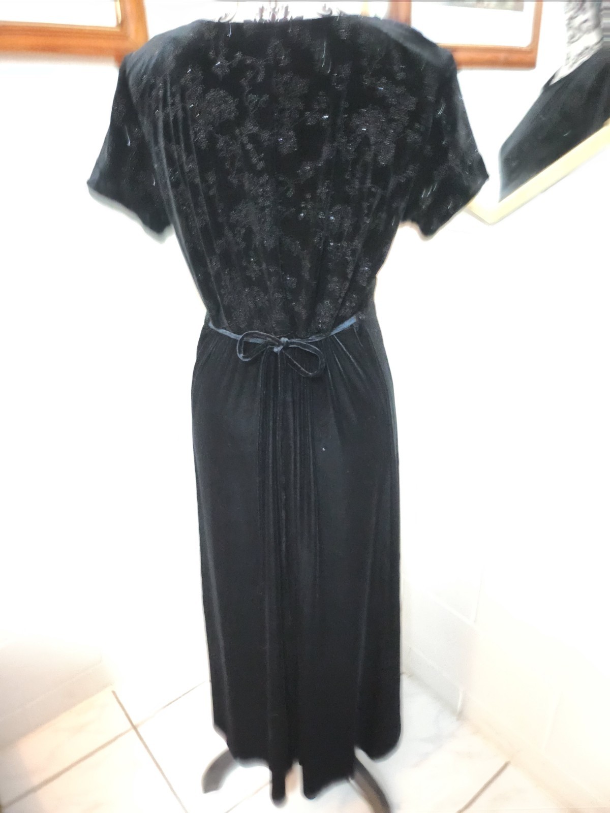 GOTHIC BLACK Dress Another Thyme Vintage 90&rsquo;s Designer Label Diamonte Velvet S