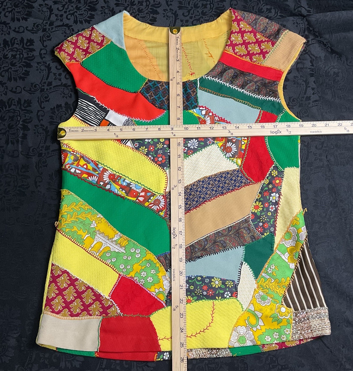 Vintage Patchwork Quilted Shirt 19” Bust Handmade 70’s Hippie Boho Kitschy Lined