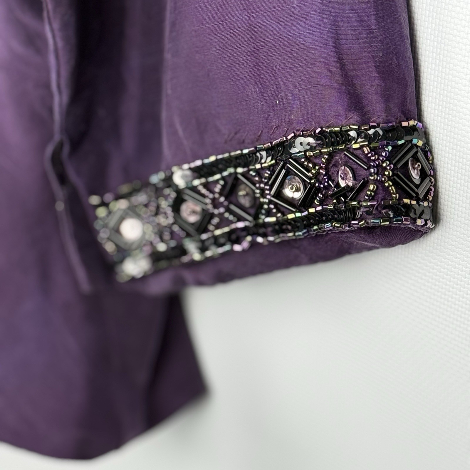 Vtg ICE Embellished Beaded Jacket Top 100% Silk Size 10 Purple Special Occasion
