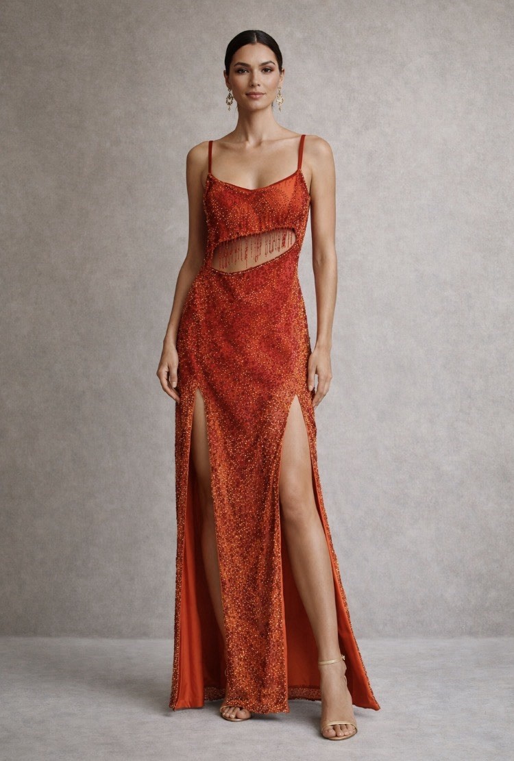 Vintage Jé Matadi by Sean Mehta Beaded Silk Gown Made in India XS Mint Condition
