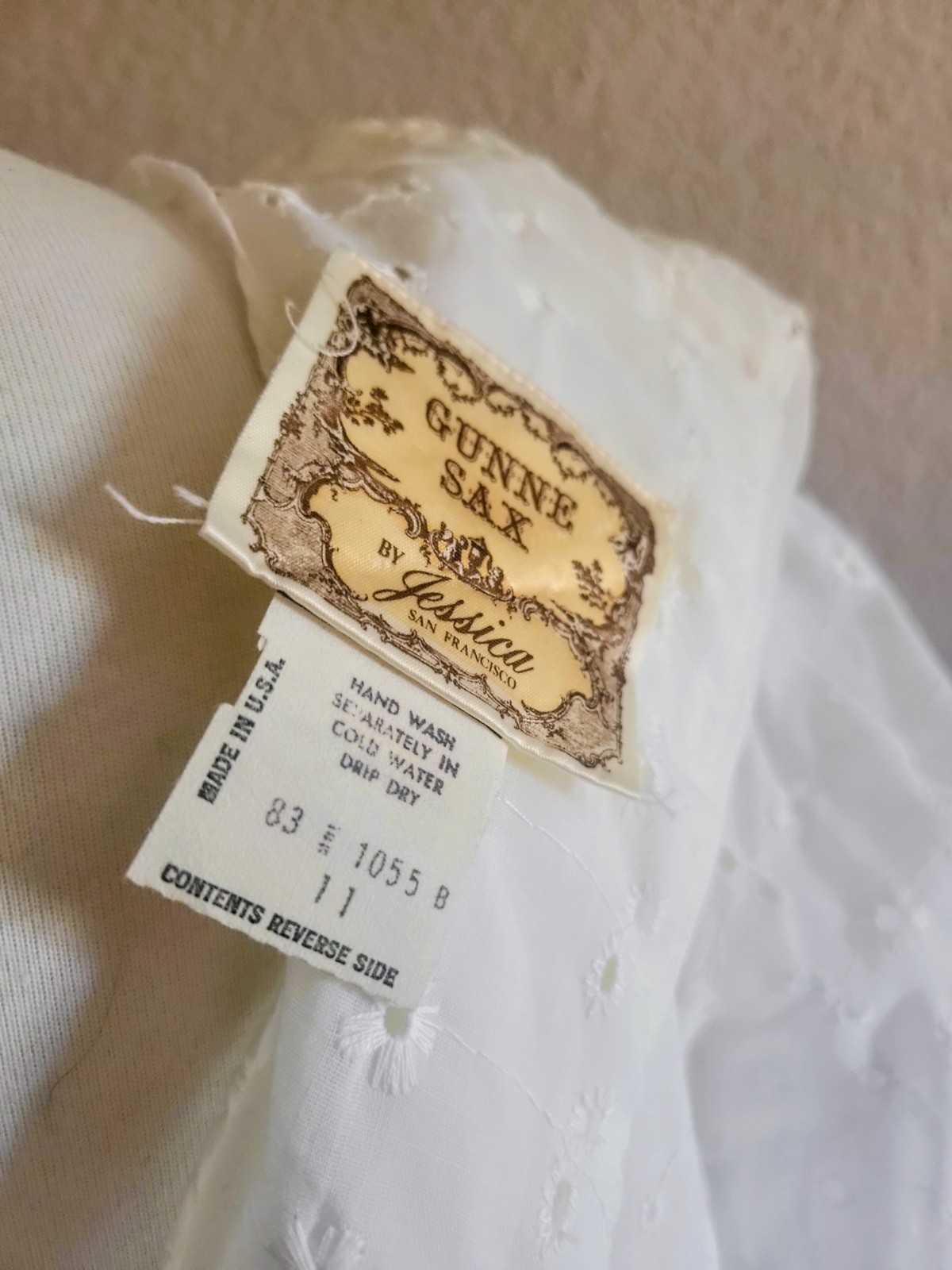 Gunne Sax by Jessica White Eyelet Lace leg o mutton Sleeve Scoop Neck size11
