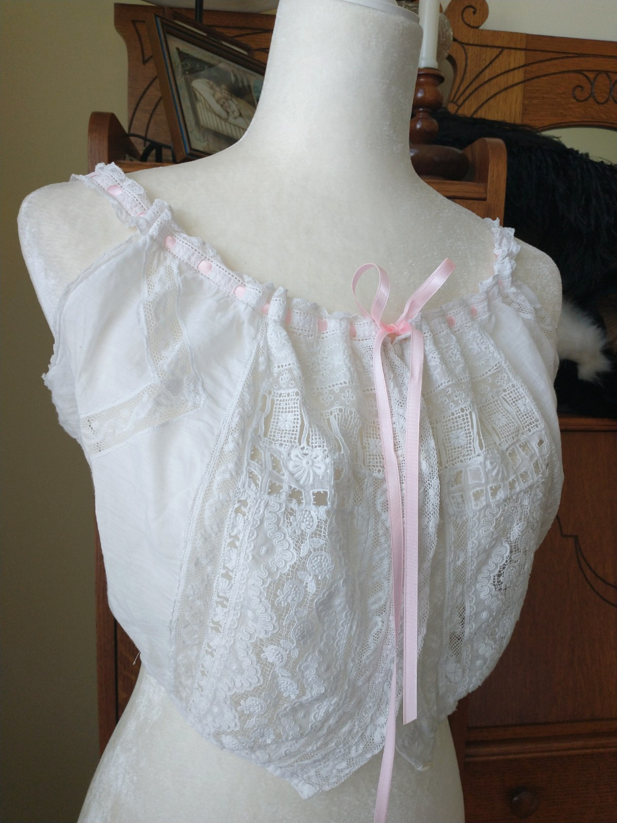 Antique Edwardian Victorian Camisole Corset Cover Camisole Lace-Lace-Lace