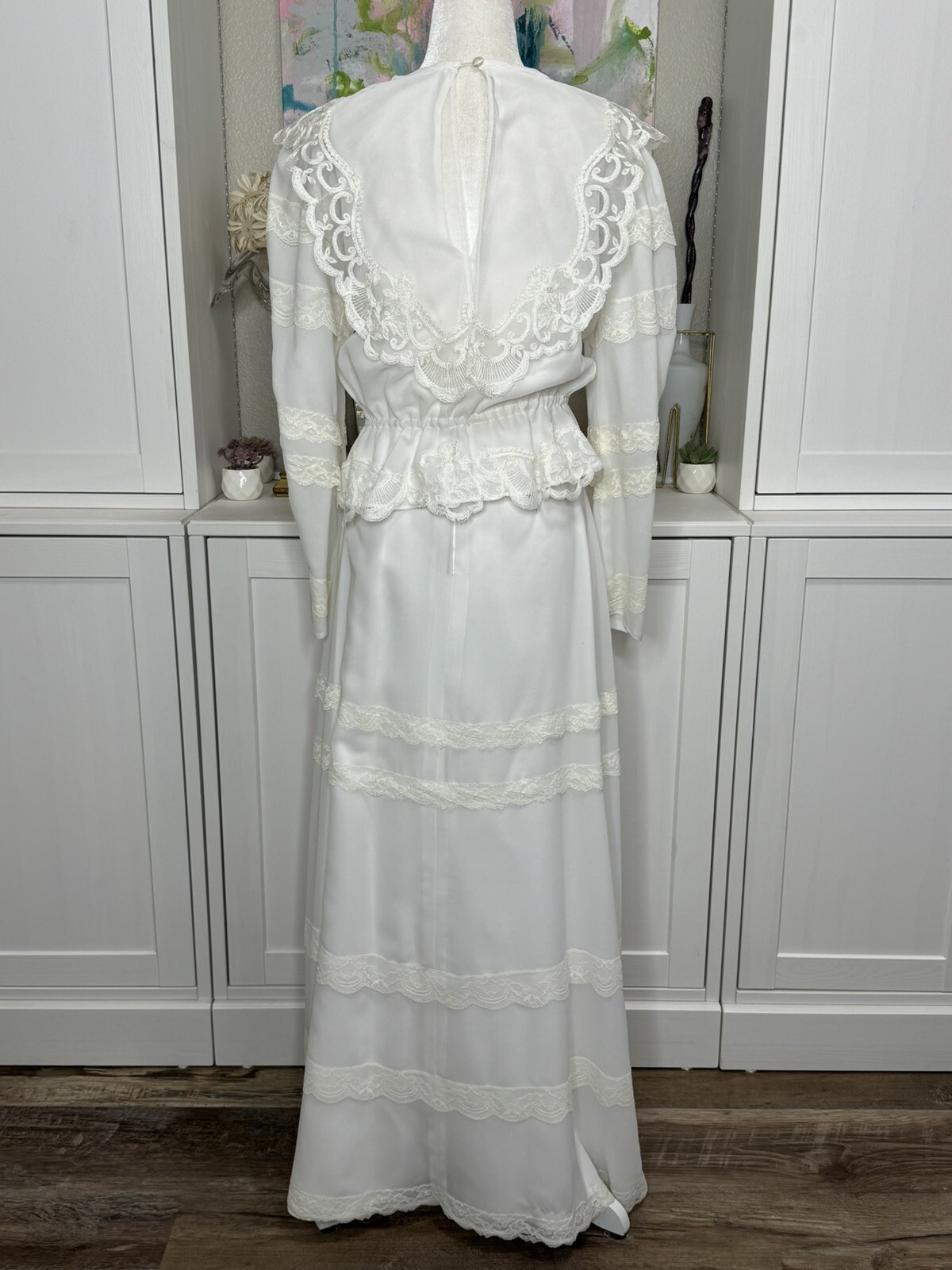 1980s Wedding Special Occasion White 2 Piece Ensemble Blouse Skirt Lace Modest