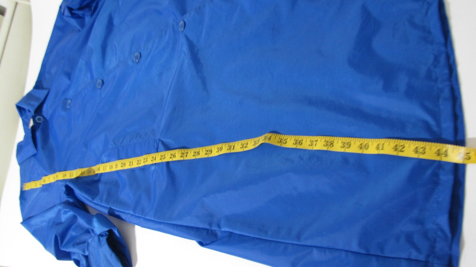 VTG Aqua Sheen Royal-Blue Button Raincoat Trenchcoat Packable Lightweight Wm S/M
