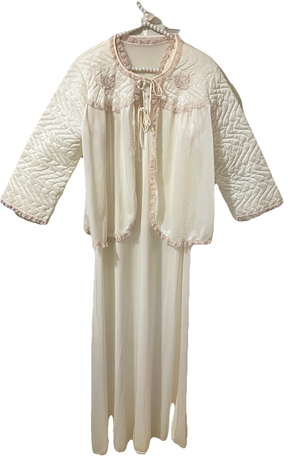 Vintage Kayser IvoryPeignoir 2 Piece Embroidered Lace Nightgown USA SZ M