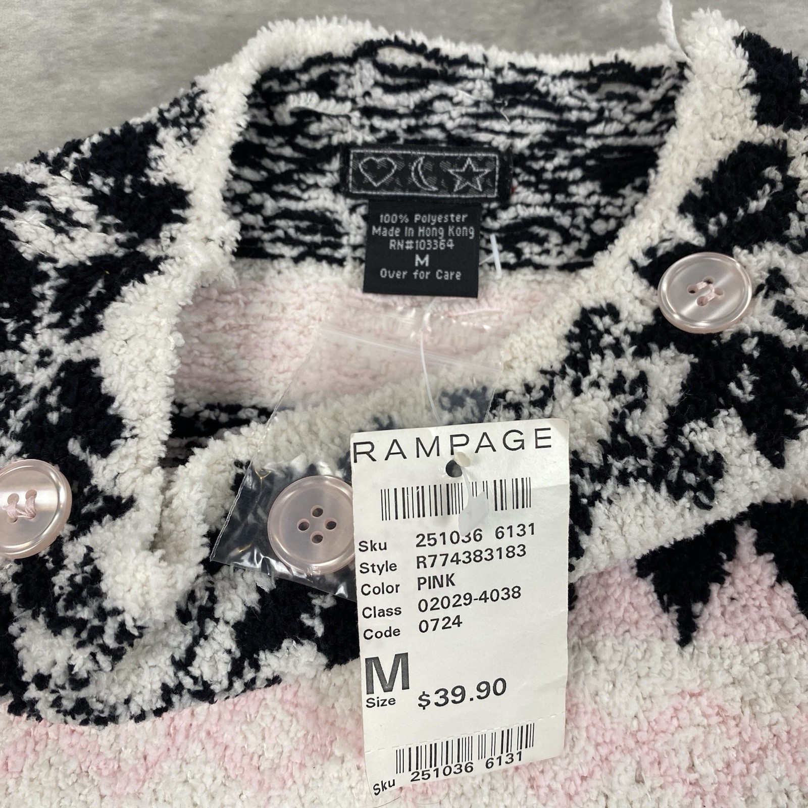 vintage Heart Moon Star fleece sweater M crop bell sleeve Rampage 90s y2k 2000s