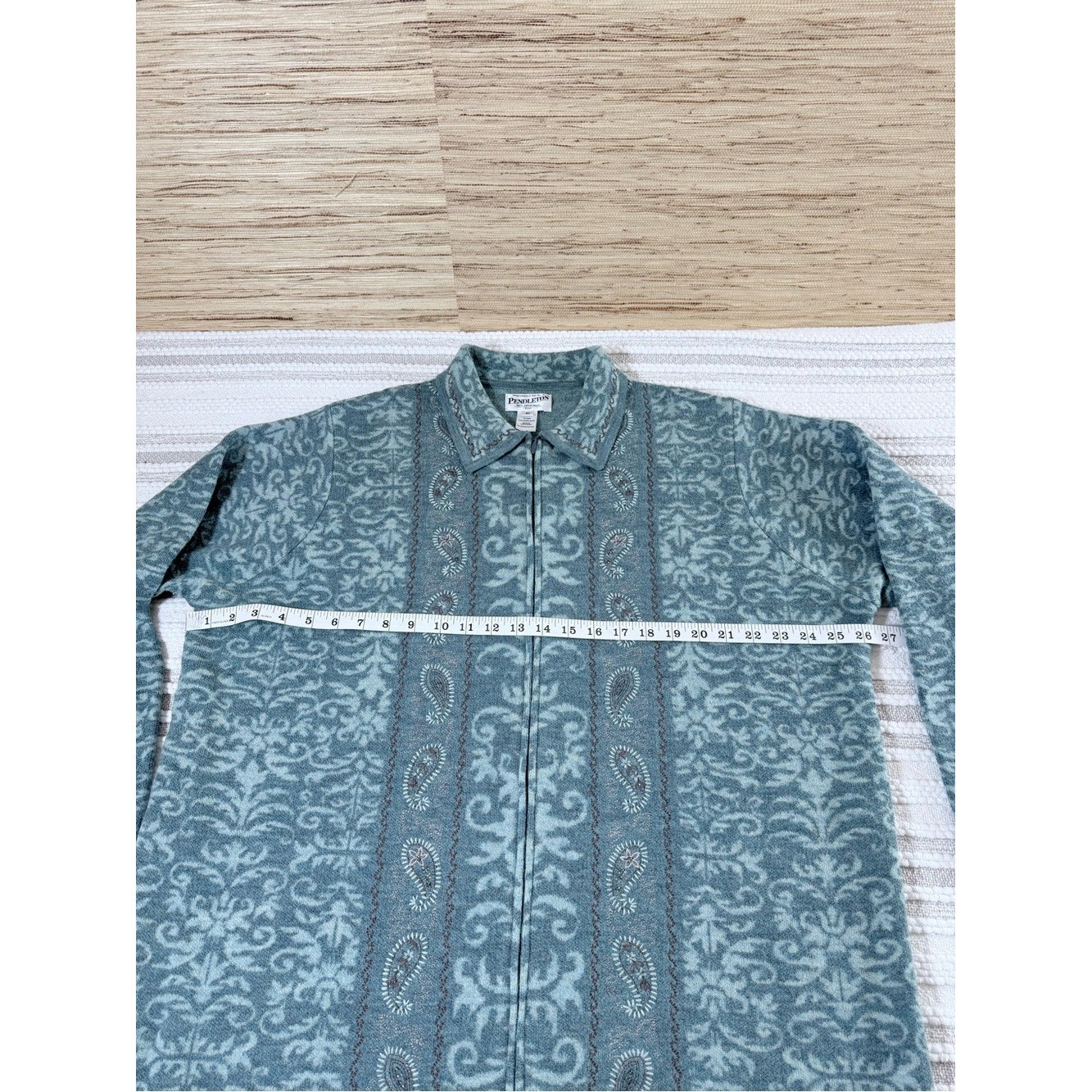 Pendleton Vintage 100% Merino Wool Zip Cardigan Sweater Plus Sz 3X Blue Paisley