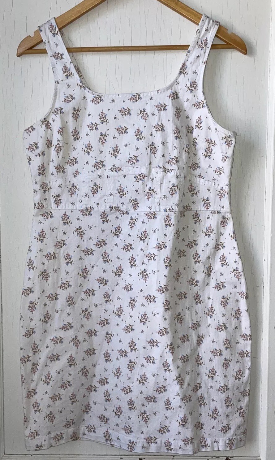 Y2K No Boundaries Babydoll Mini Dress Calico Floral Boho White Coquette Sz L VTG