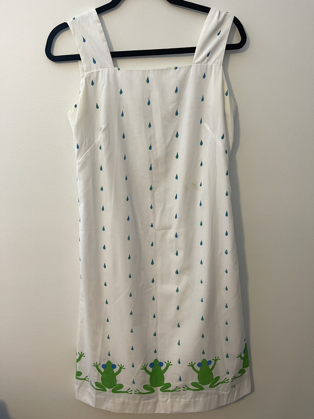 Vintage 70s The Vested Gentress Hand Screen Printed Midi Dress Rainy Frogs 10