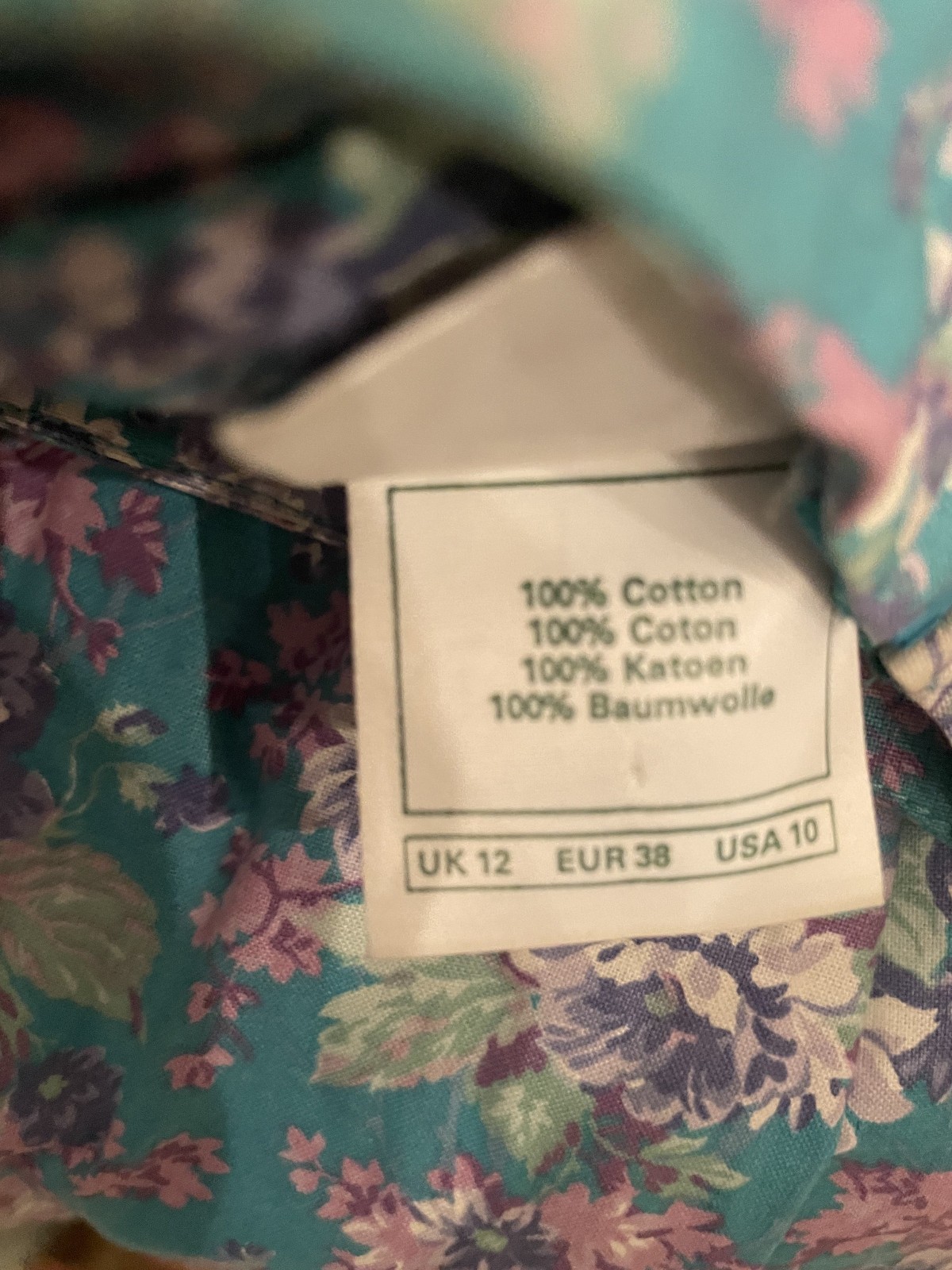 Laura Ashley Vintage 90s Floral Strapless Dress Aqua Purple US Sz 10 runs small