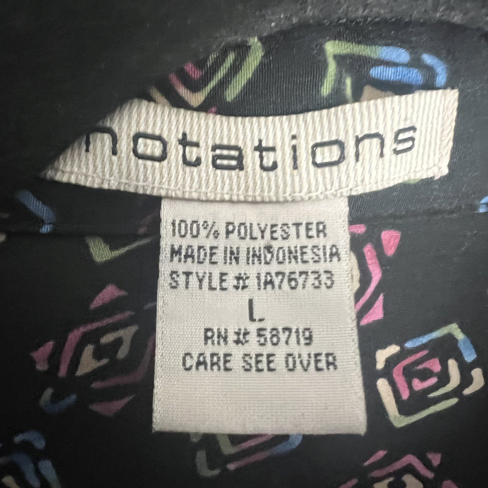Vtg 80s Notions Large Button Up Short Sleeve Neon Geometric All Over Print