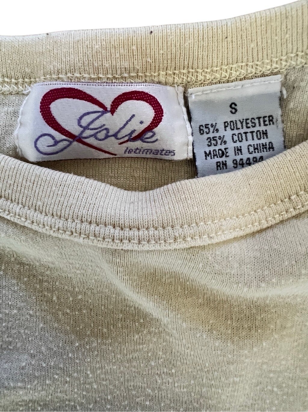 Vintage 80s Basic Long Sleeve Shirt Top Pale Yellow Jolie Intimates S