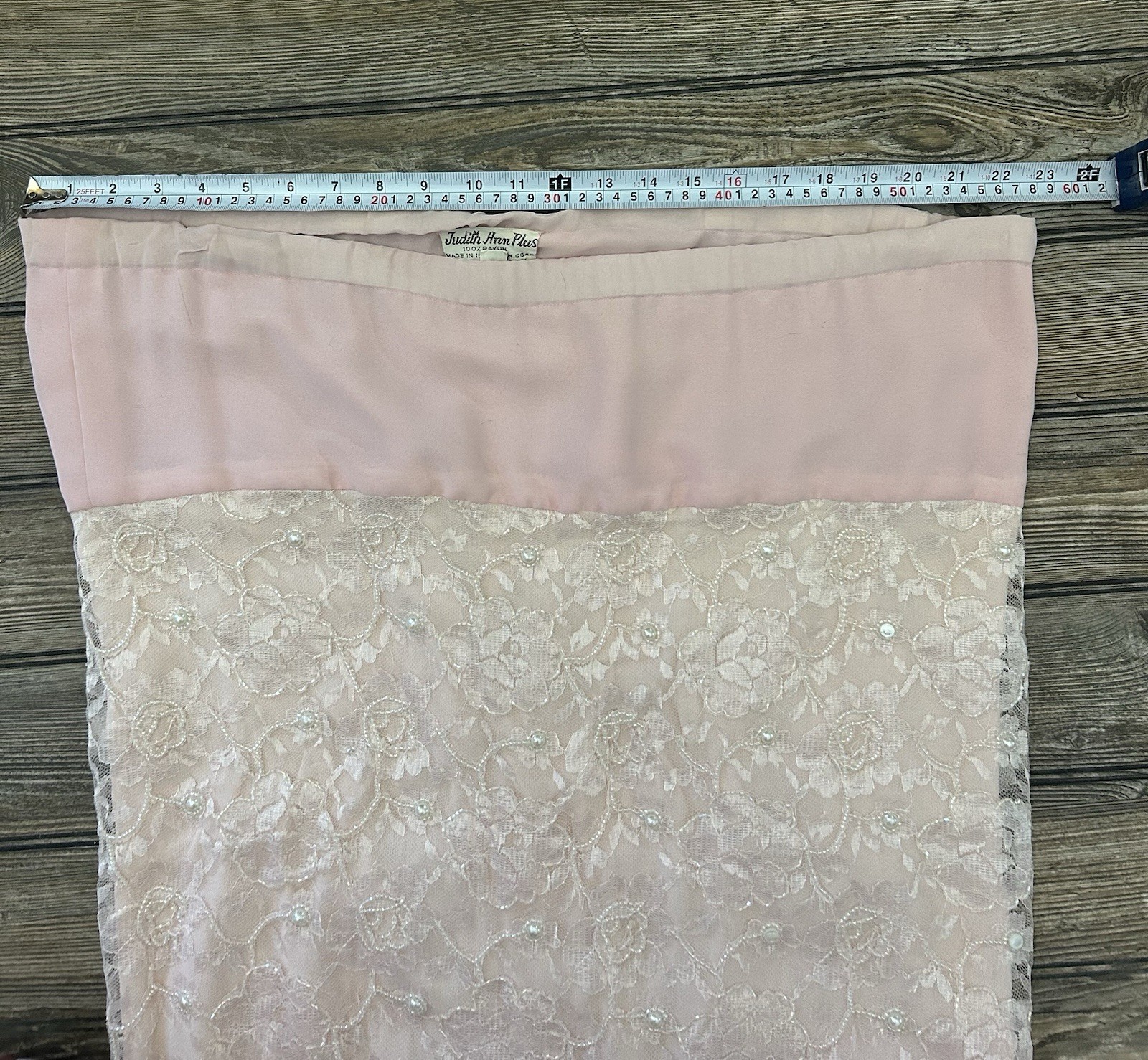 Vintage Judith Ann Plus Creations Beaded Sequin Lace Blush Pink 2 Piece 16-18