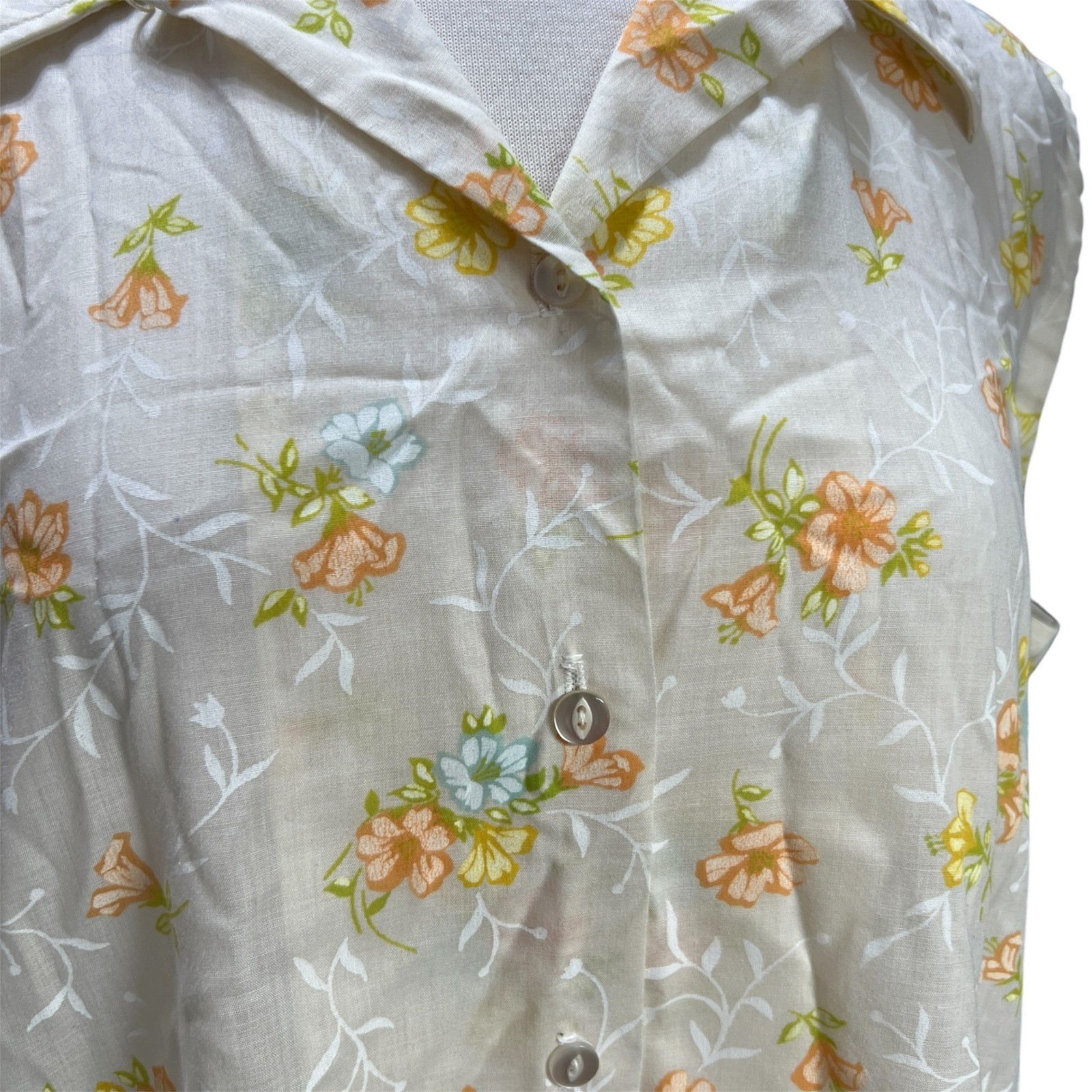 VTG Handmade Floral Sleeveless Button Down Shirt Blouse Cottage Hippy Retro Top