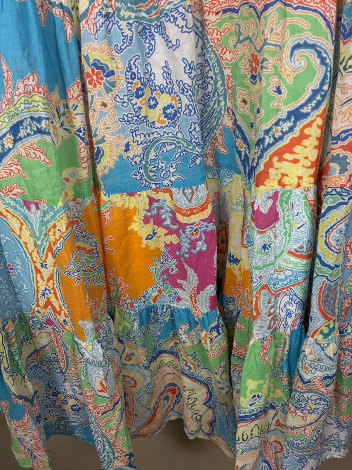 VTG Lauren Ralph Lauren y2k 90s Paisley Tiered Cotton Maxi Skirt M Boho Festival