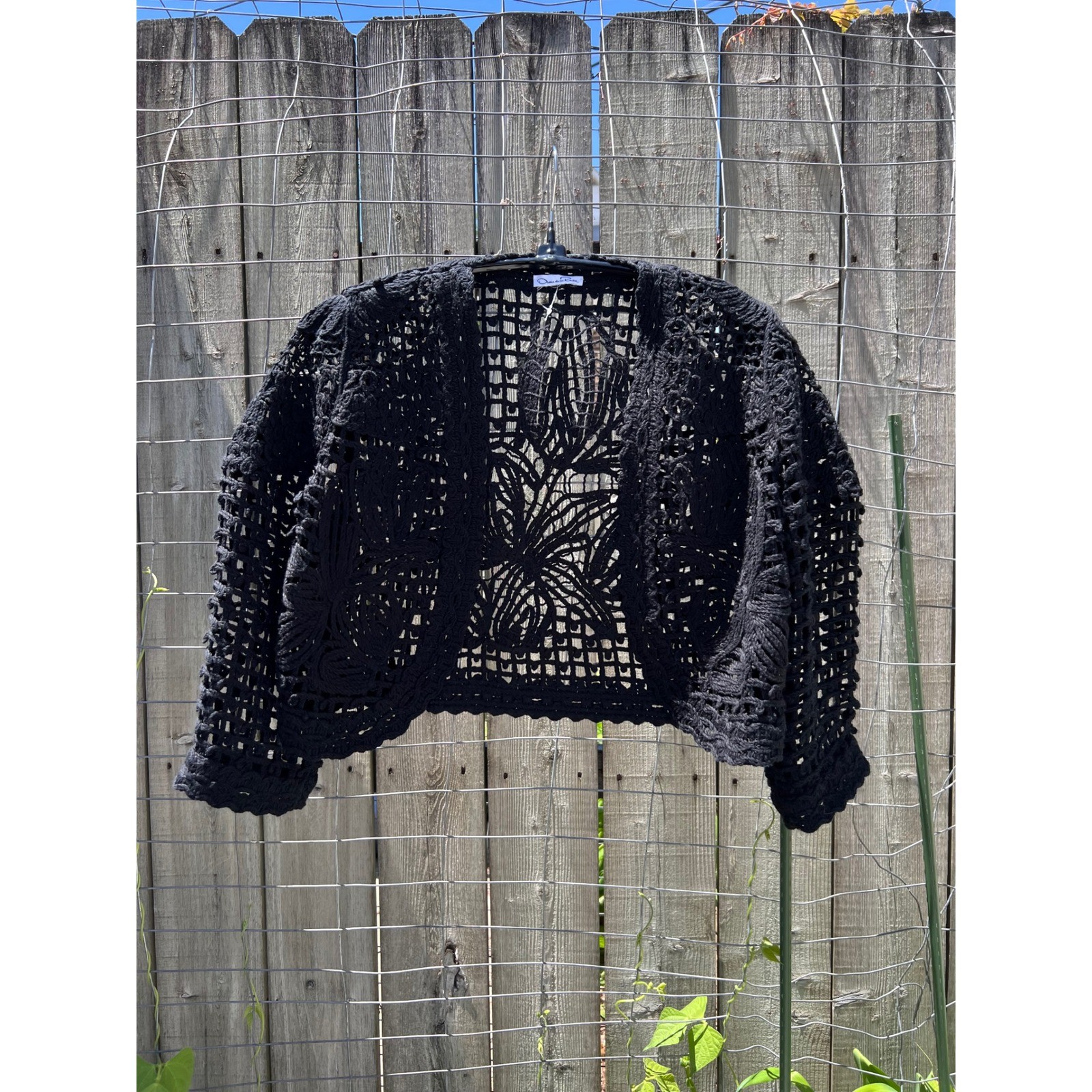 OSCAR DE LA RENTA VTG Black Ribbon Crochet Lace Bolero Cropped Jacket S/M