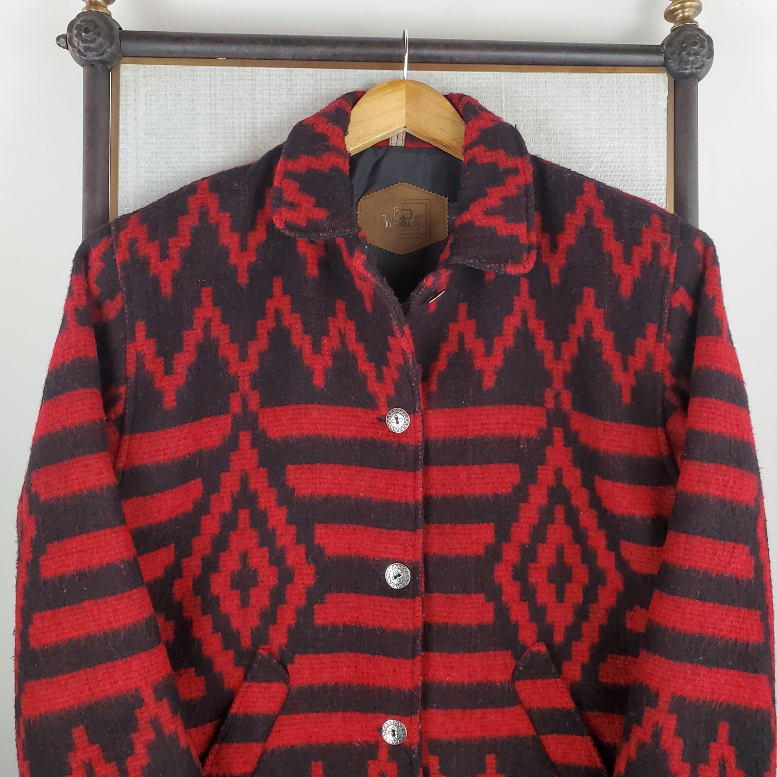 VTG WOOLRICH USA Size Small Womens Wool Aztec Southwest Chore Barn Jacket Coat