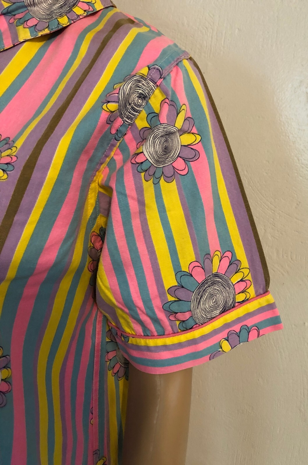 vtg 60s Psychedelic flower power Hippie Caftan Dress house coat Sz M