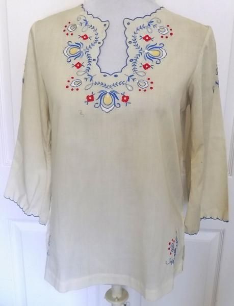 Vintage Hand Embroidered Ethnic Pullover Top Daffodil Large B38