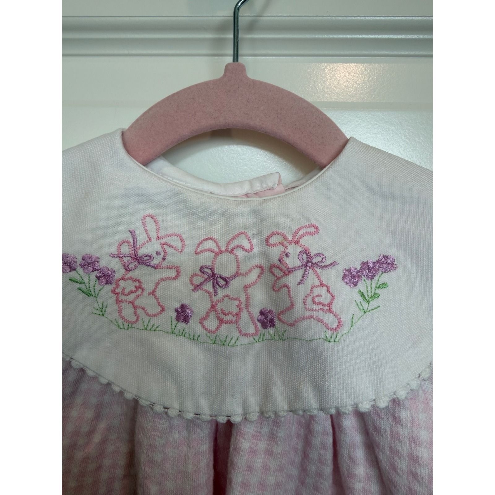 31. Vintage Joli Collection Pink Gingham Bunny Embroidered Bubble Romper 3/6M