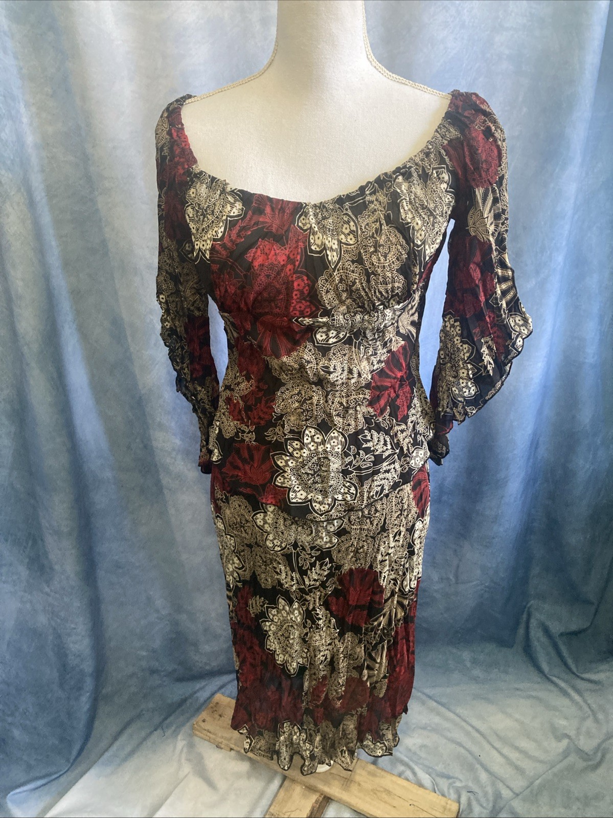 Vtg Y2K 2000s La Belle Floral Skirt Top Set EUC Sz 3 Red Black Fairycore Grunge